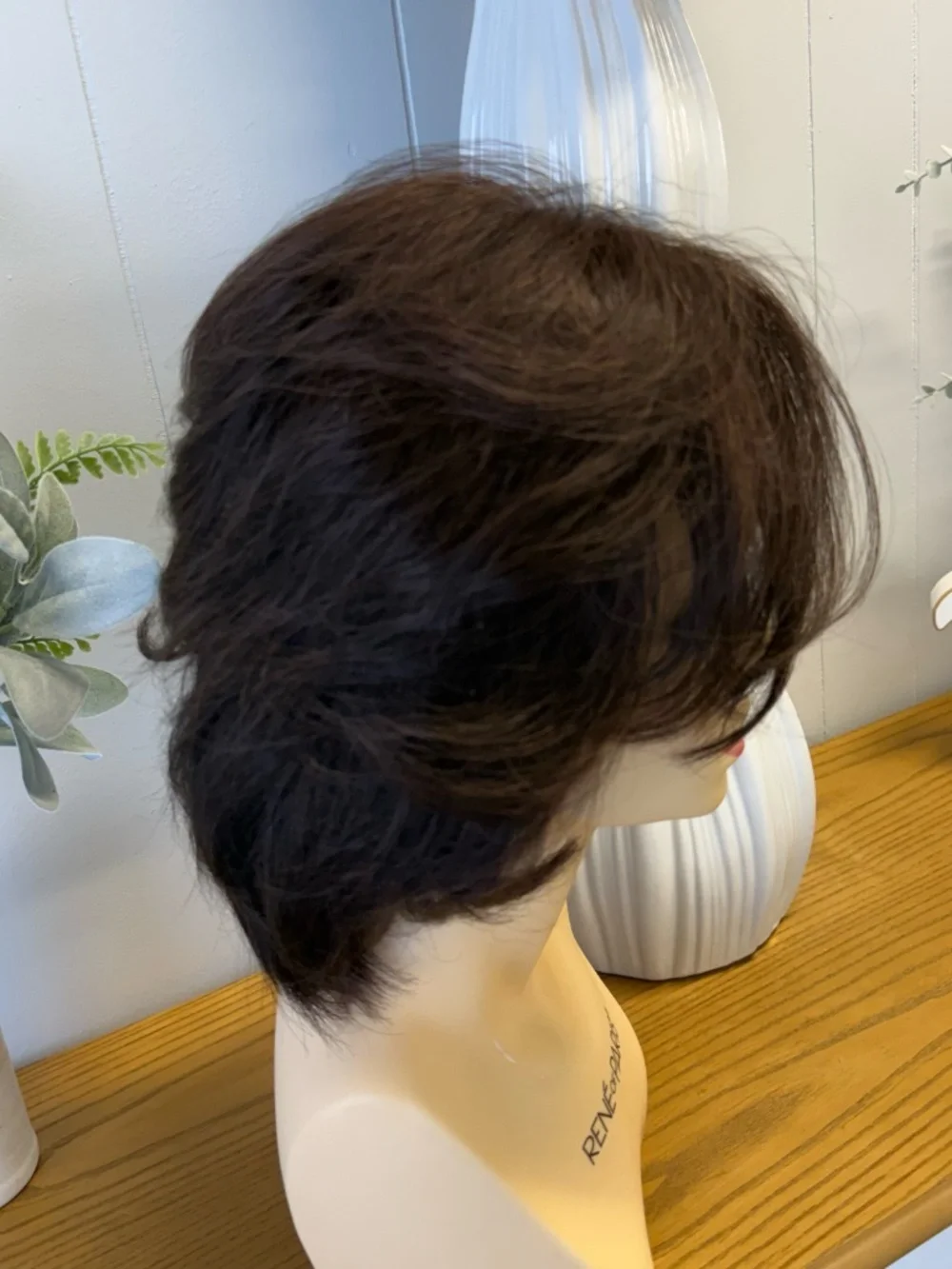 Human hair dark brown short shoulder length wig